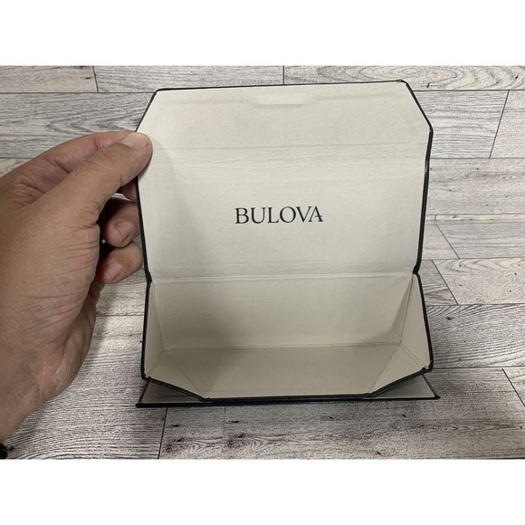 BULOVA Triangular Hard shell Case Glasses Sun-Glasses Leather Magnetic Flap Gray - Picture 6 of 8